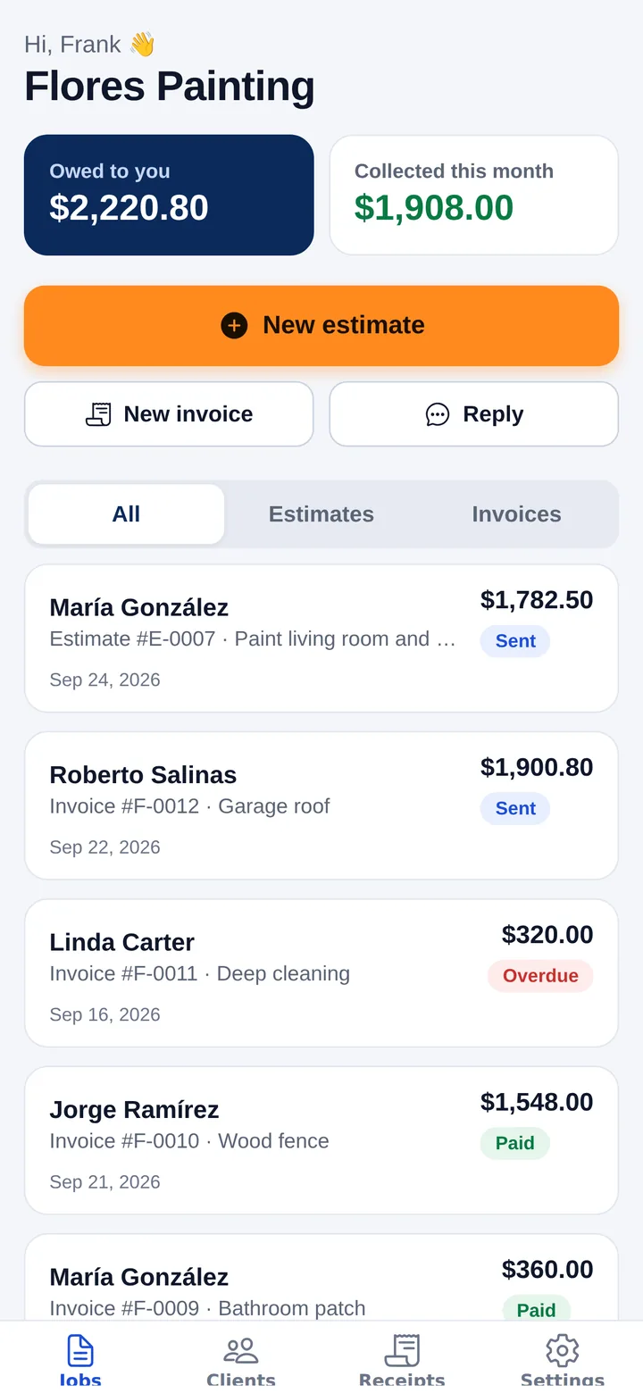 Chambaly home screen showing who owes you money and how much