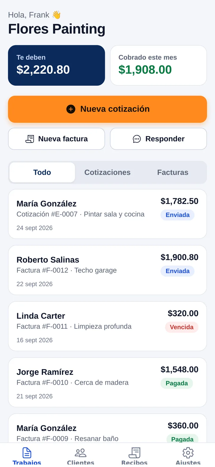Pantalla de inicio de Chambaly que muestra quién te debe y cuánto