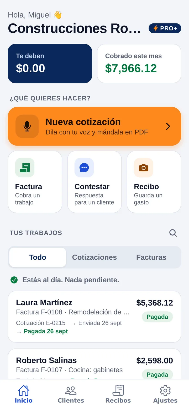 La pantalla de inicio con lo cobrado este mes