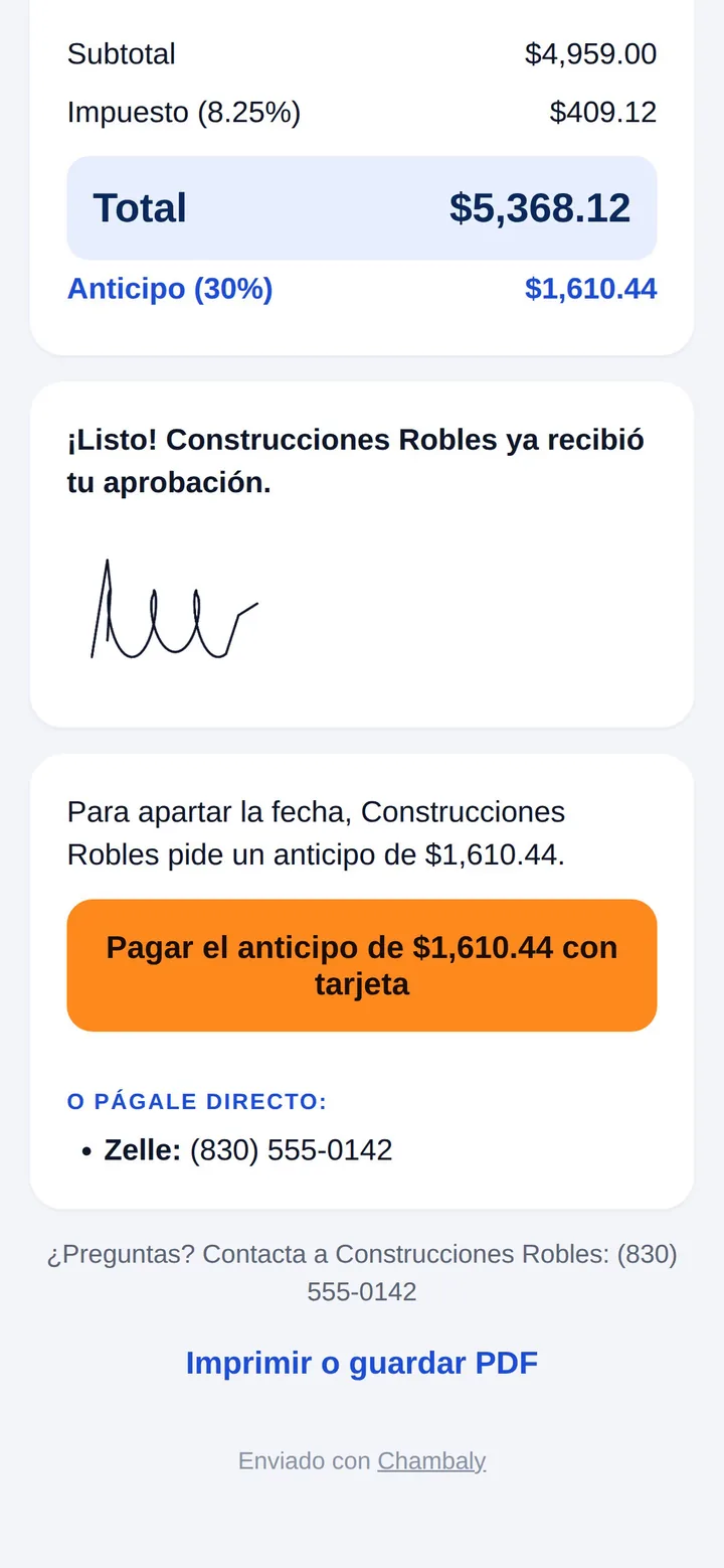 El botón para pagar el anticipo con tarjeta